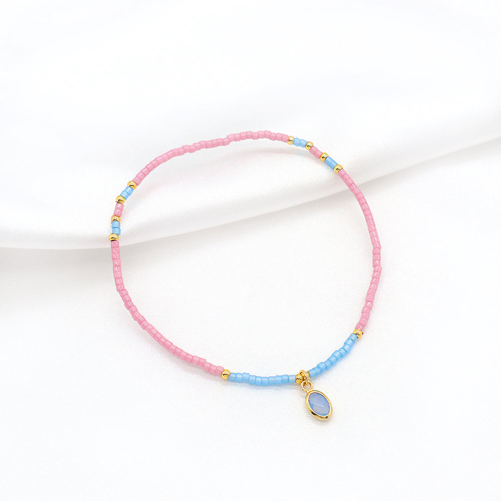 Customized Handmade 925 Sterling Silver CZ Pendant Miyuki Beads Elastic Bracelet