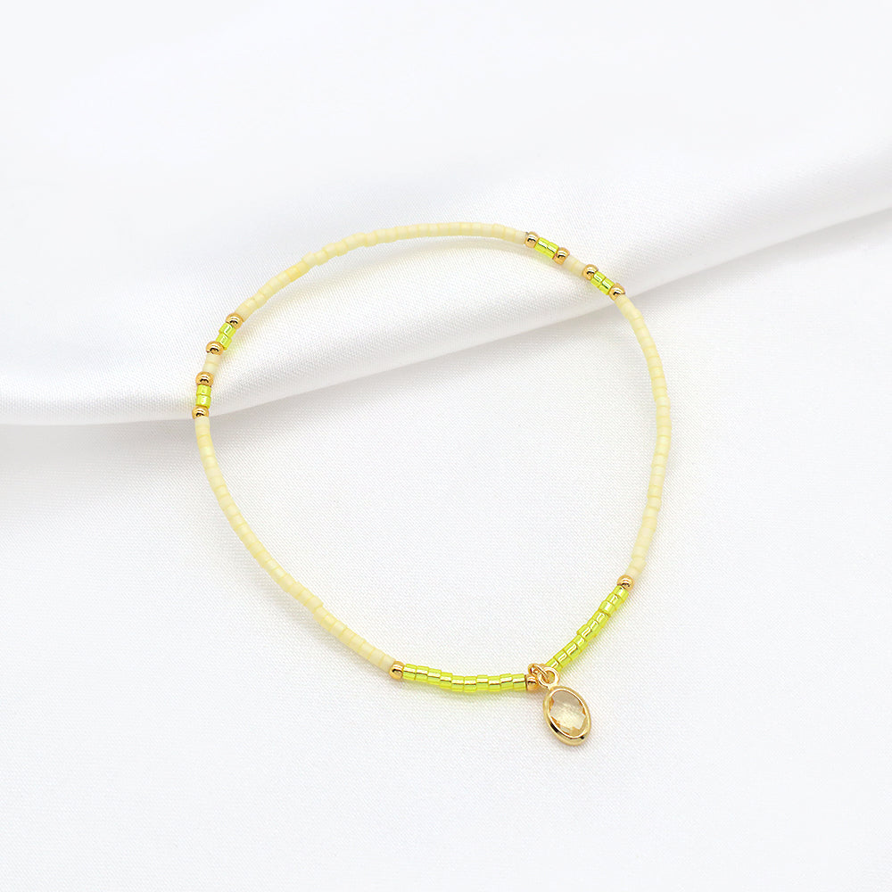 Customized Handmade 925 Sterling Silver CZ Pendant Miyuki Beads Elastic Bracelet