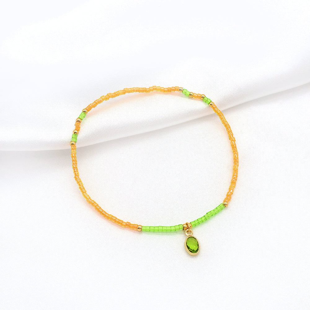 Customized Handmade 925 Sterling Silver CZ Pendant Miyuki Beads Elastic Bracelet