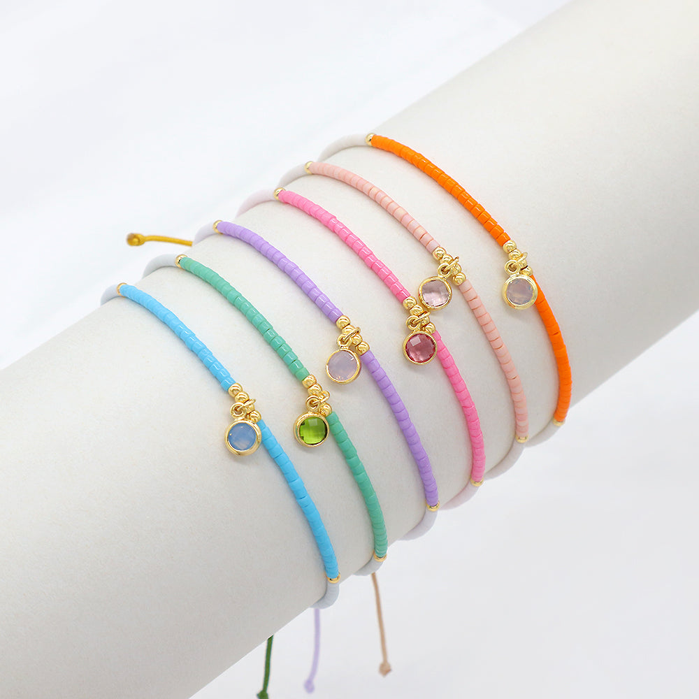 Handmade Adjustable 925 Sterling Silver CZ Charms Miyuki Beads Woven Macrame Bracelet