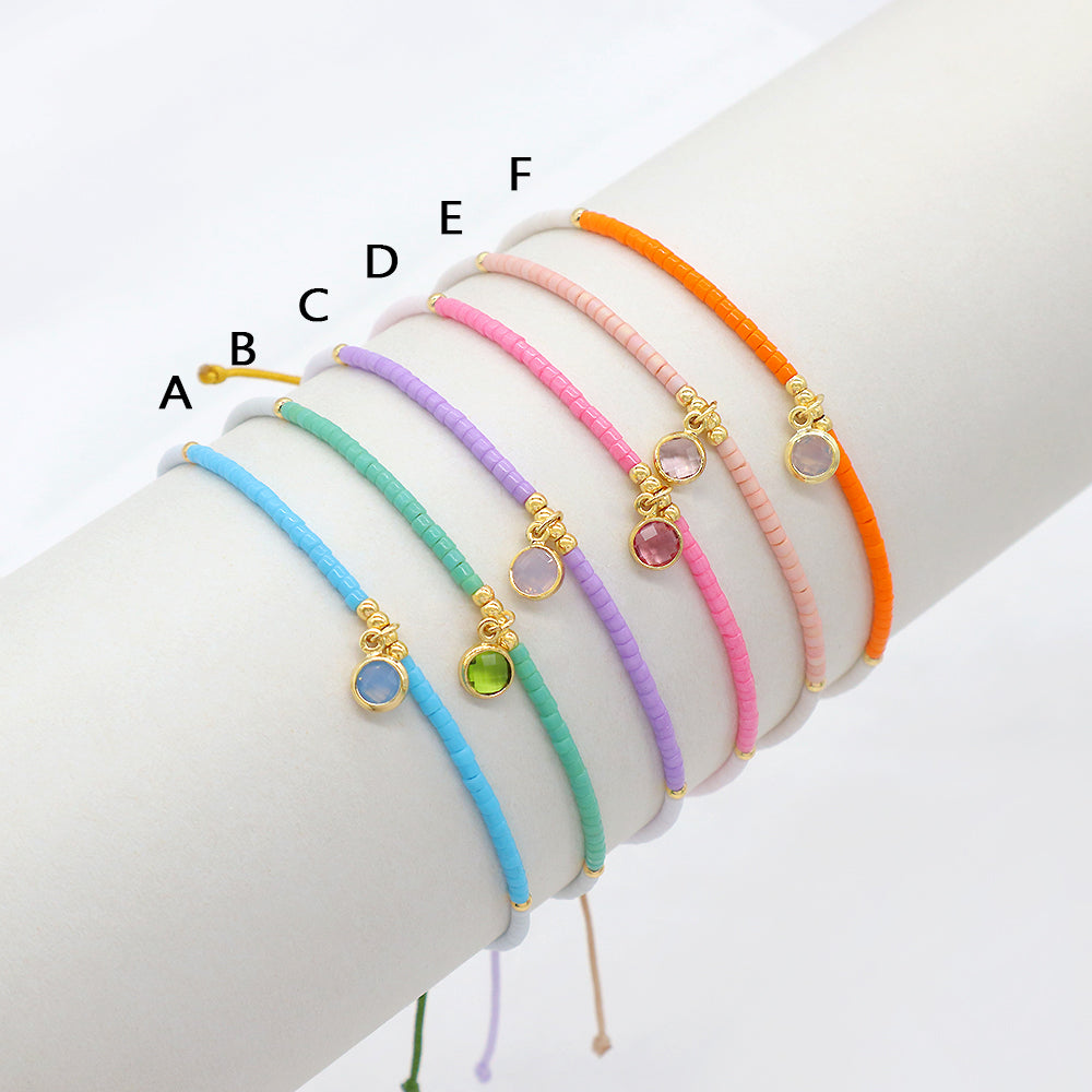 Handmade Adjustable 925 Sterling Silver CZ Charms Miyuki Beads Woven Macrame Bracelet