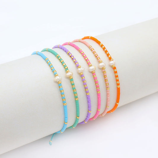 Custom Handmade Adjustable Fresh Water Pearl Miyuki Gold Plated 925 Sterling Silver Beads Braided Bracelet