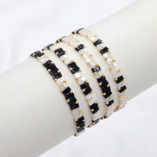 Handmade Custom Colorful Flat Tile Boho Miyuki Tila Beaded Elastic Bracelet
