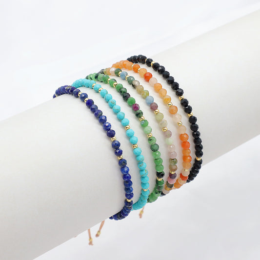 Handmade Custom Gemstone Gold Plated 925 Silver 3mm Natural Stone Beads Macrame Bracelet
