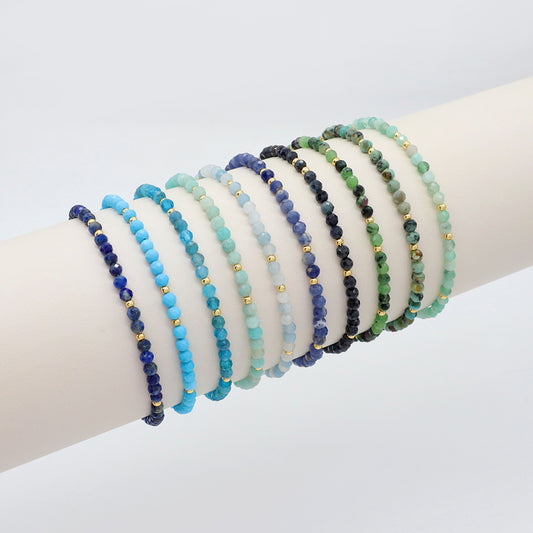 Handmade Custom Gemstone Gold Plated 925 Silver 3mm Natural Stone Beads Macrame Bracelet