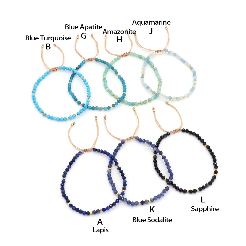 Handmade Custom Gemstone Gold Plated 925 Silver 3mm Natural Stone Beads Macrame Bracelet