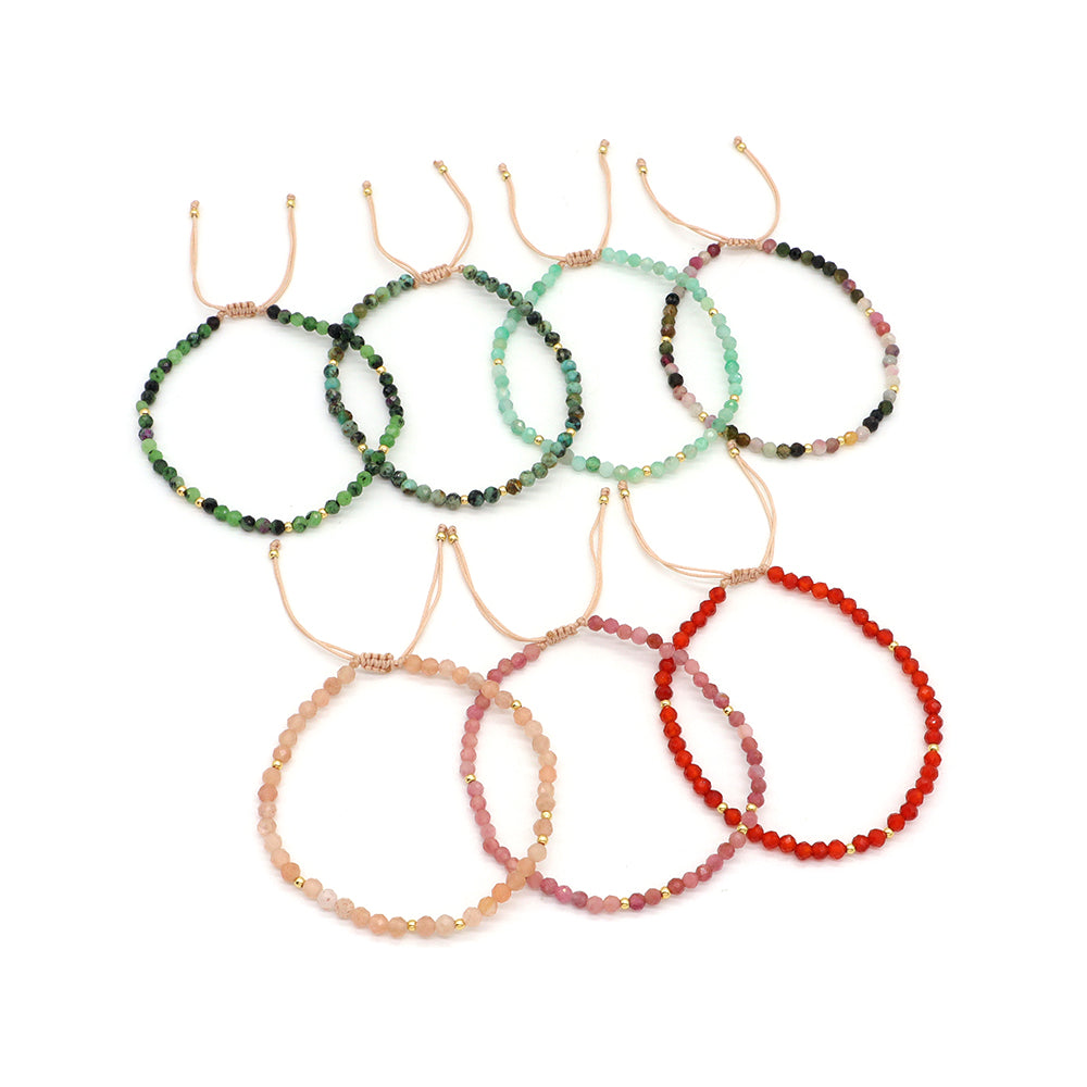 Handmade Custom Gemstone Gold Plated 925 Silver 3mm Natural Stone Beads Macrame Bracelet