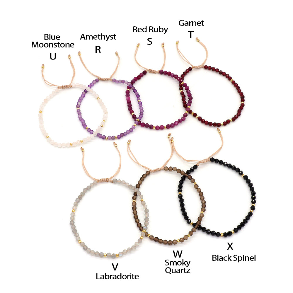 Handmade Custom Gemstone Gold Plated 925 Silver 3mm Natural Stone Beads Macrame Bracelet