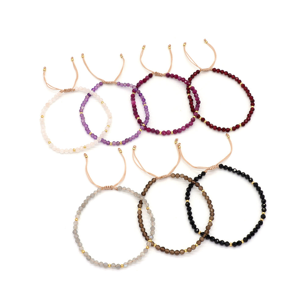 Handmade Custom Gemstone Gold Plated 925 Silver 3mm Natural Stone Beads Macrame Bracelet