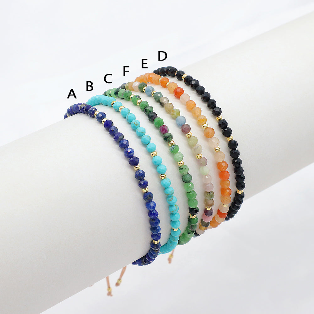 Handmade Custom Gemstone Gold Plated 925 Silver 3mm Natural Stone Beads Macrame Bracelet