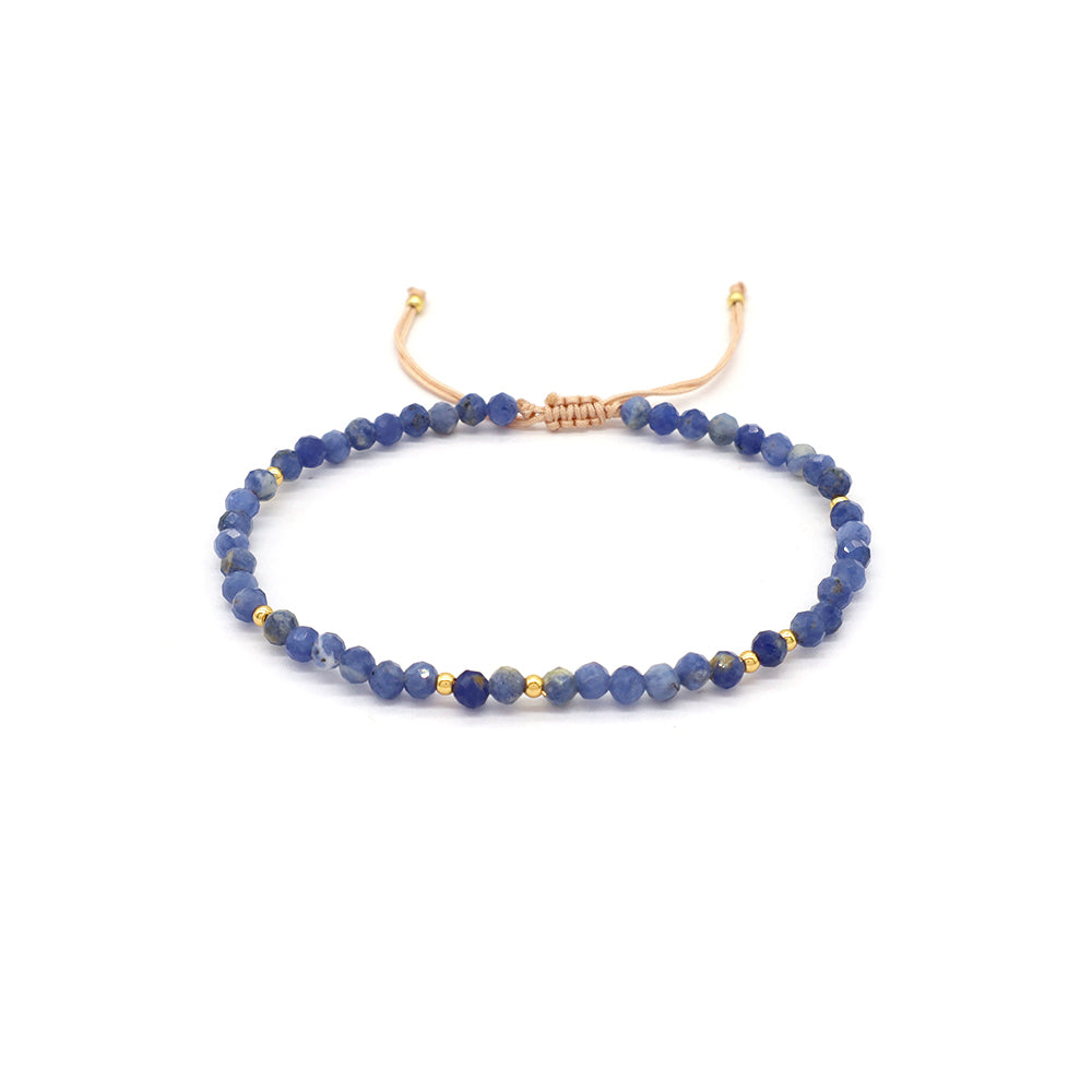 Handmade Custom Gemstone Gold Plated 925 Silver 3mm Natural Stone Beads Macrame Bracelet