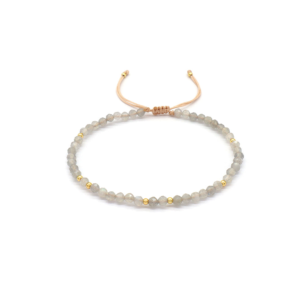 Handmade Custom Gemstone Gold Plated 925 Silver 3mm Natural Stone Beads Macrame Bracelet