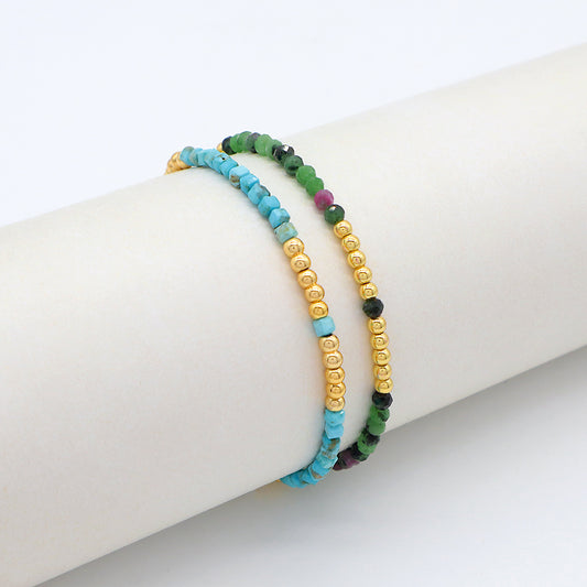 Custom Handmade Stretch Gold Plated Charm Natural Stone Beads Bracelet