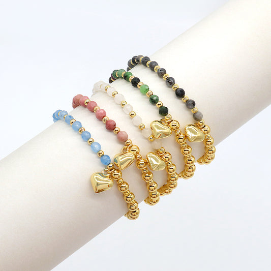 Custom Handmade Stretch Gold Plated Charm Natural Stone Beads Bracelet