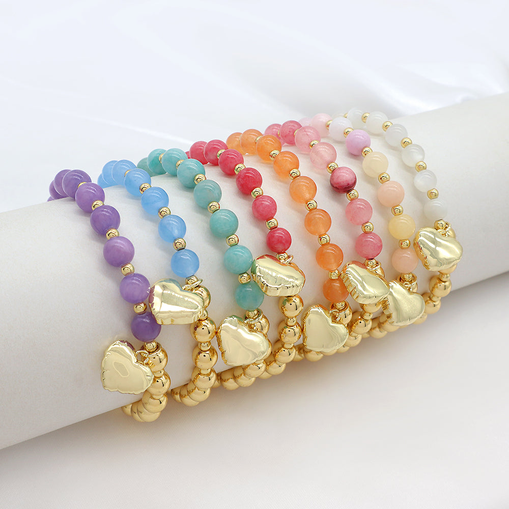 Custom Handmade Stretch Fashion Gold Plated Natural Stone Beads Charm Bracelet