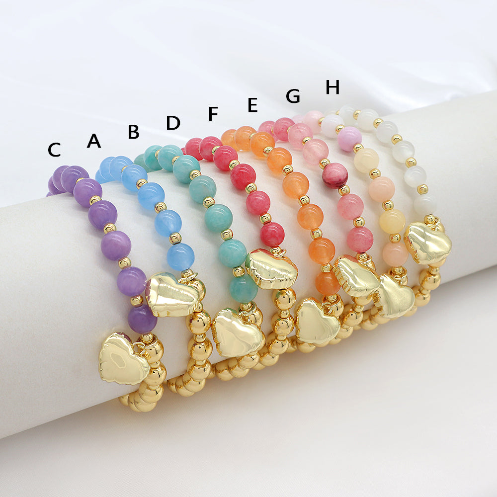 Custom Handmade Stretch Fashion Gold Plated Natural Stone Beads Charm Bracelet