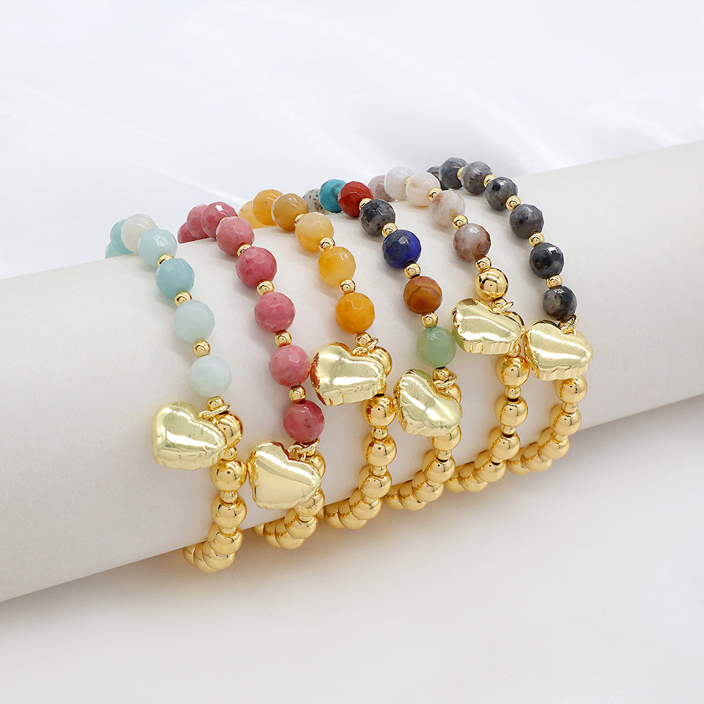 Custom Handmade Stretch Fashion Gold Plated Natural Stone Beads Charm Bracelet