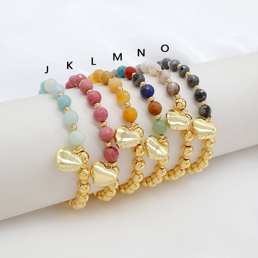 Custom Handmade Stretch Fashion Gold Plated Natural Stone Beads Charm Bracelet