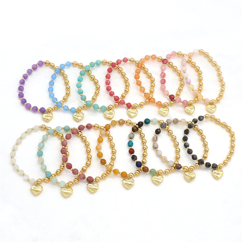 Custom Handmade Stretch Fashion Gold Plated Natural Stone Beads Charm Bracelet