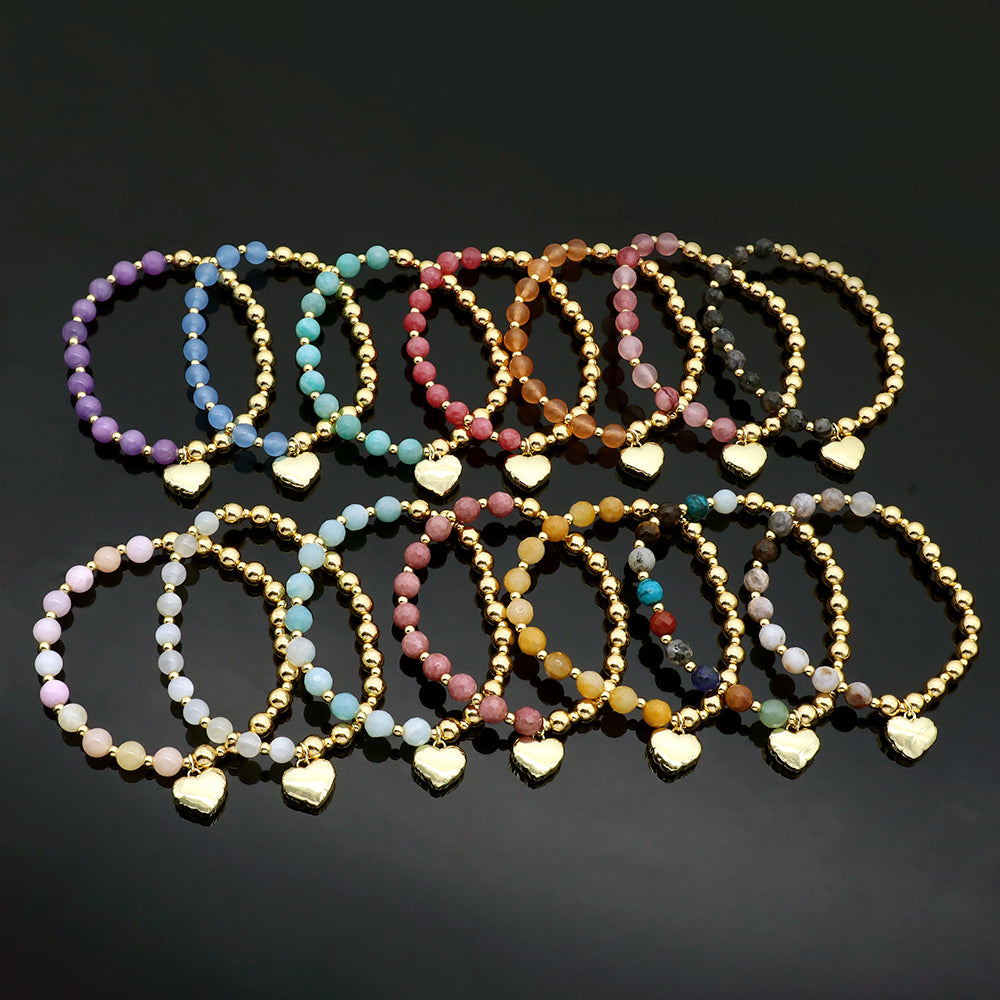 Custom Handmade Stretch Fashion Gold Plated Natural Stone Beads Charm Bracelet