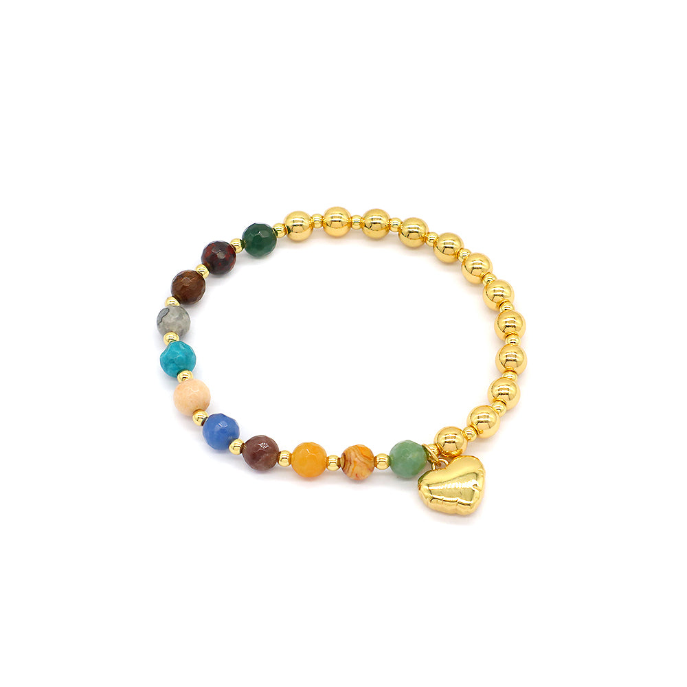 Custom Handmade Stretch Fashion Gold Plated Natural Stone Beads Charm Bracelet