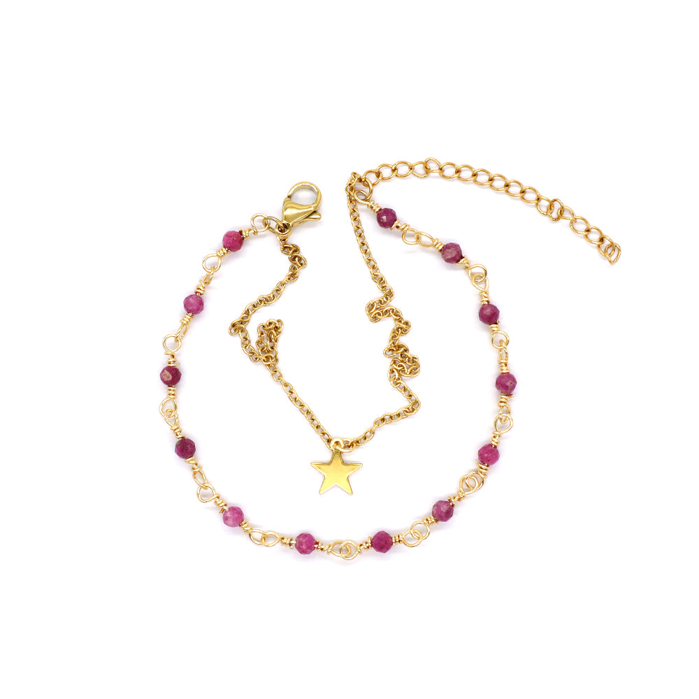 Custom Handmade Fashion Gold Plated Natural Stone Double Layer Charm Bracelet