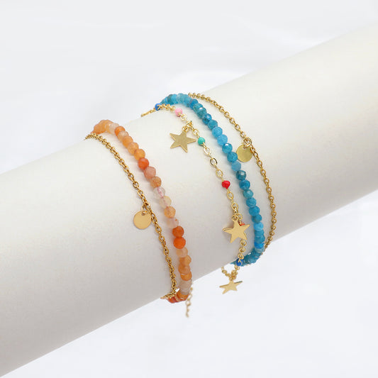 Custom Handmade Fashion Natural Stone Double Layer Charm Gold Plated Bracelet