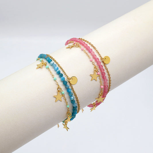 Custom Handmade Fashion Natural Stone Three Layers Charm Gold Plated Bracelet