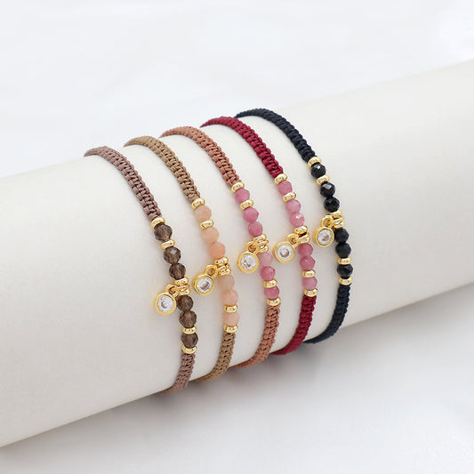 Custom Handmade Fashion Macrame Natural Stone With CZ Charm Gold Plated Bracelet