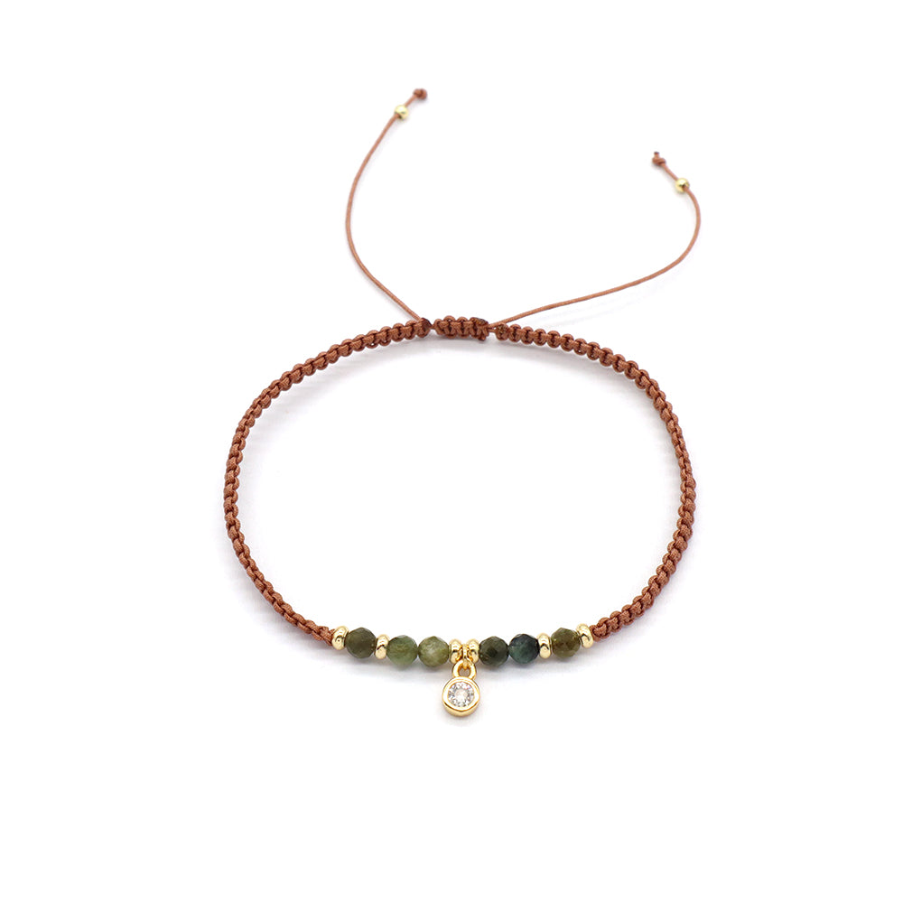 Custom Handmade Fashion Macrame Natural Stone With CZ Charm Gold Plated Bracelet