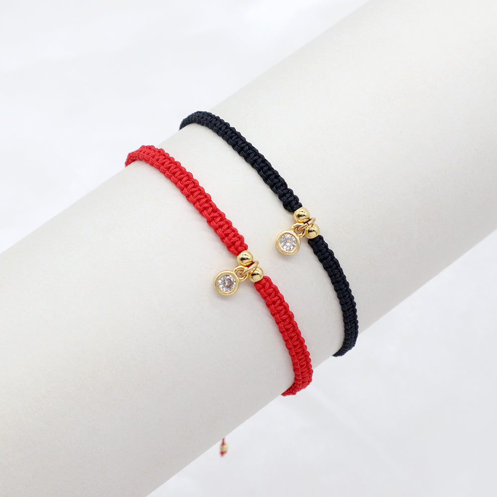 Custom Handmade Fashion Brass CZ Charm Bracelet With Cotton Wire Charm Bracelet