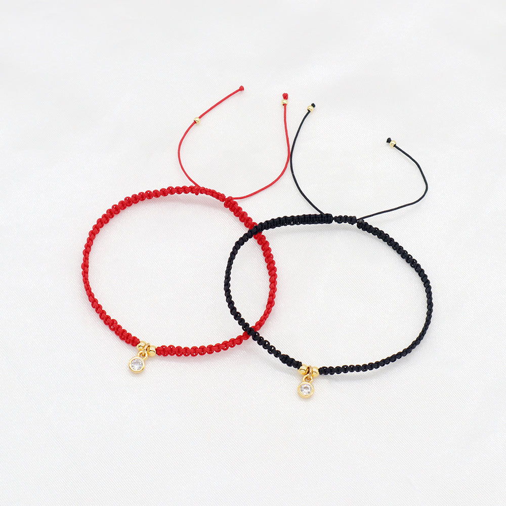 Custom Handmade Fashion Brass CZ Charm Bracelet With Cotton Wire Charm Bracelet