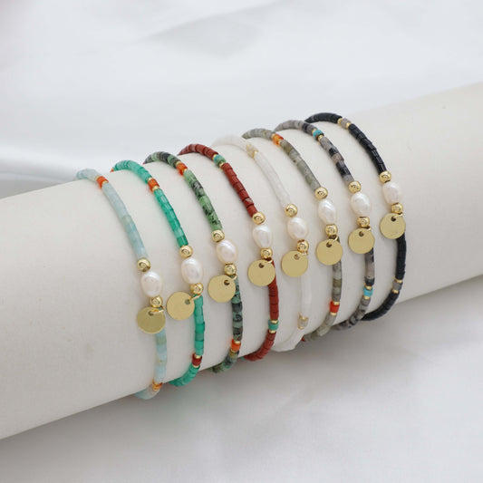 Custom Handmade Fashion Natural Stone Miyuki Beads Fresh Water Pearl Charm Bracelet