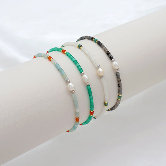 Custom Handmade Fashion Natural Stone 925silver tag Miyuki Beads Fresh Water Pearl Charm Bracelet
