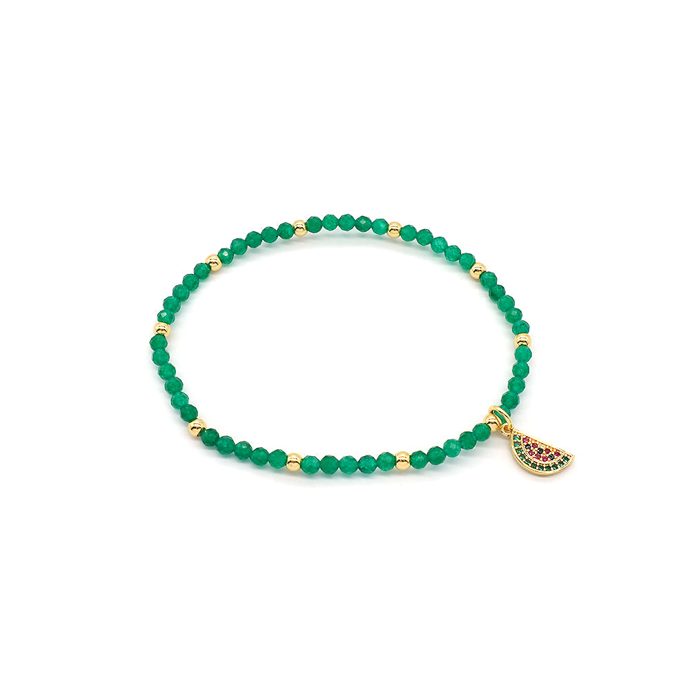 Handmade Customizable Brass 6mm/3mm Natural Stone Beads WIth CZ Bracelet