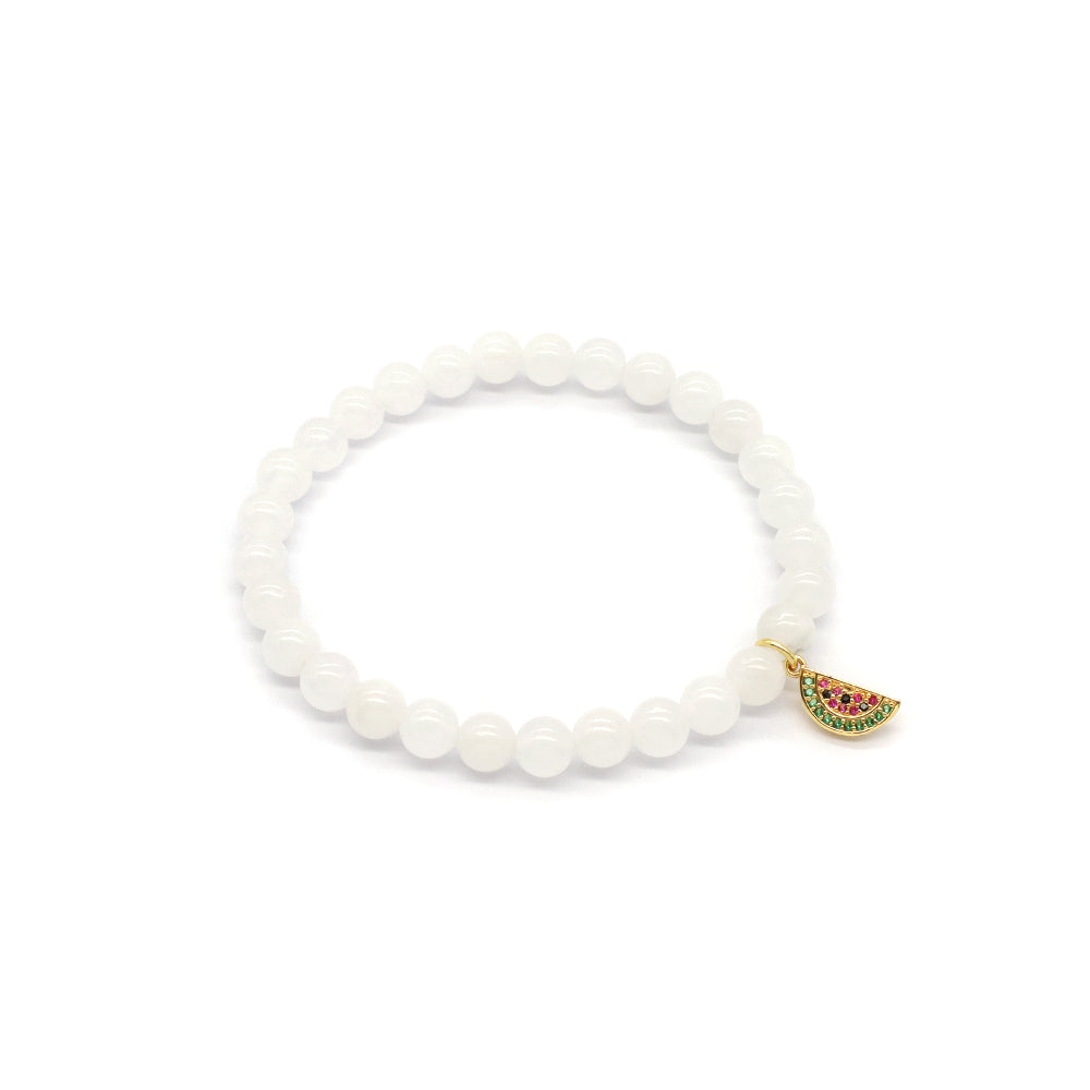 Handmade Customizable Brass 6mm/3mm Natural Stone Beads WIth CZ Bracelet