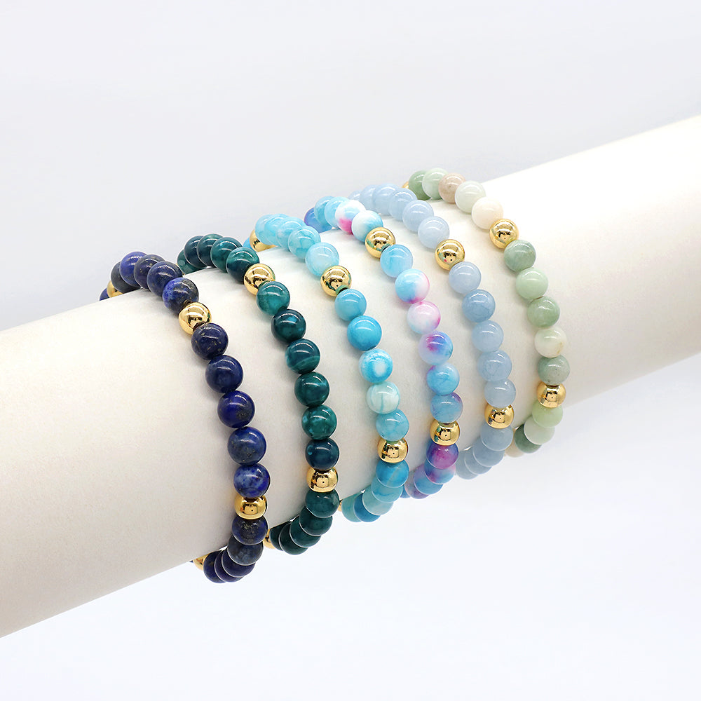 Custom Gold Plated Brass Beads 6mm Natural Stone Beads Gemstone Elastic Handmade Bracelet