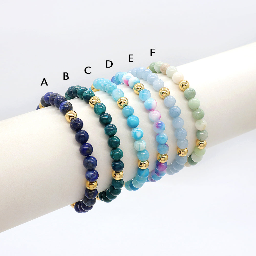 Custom Gold Plated Brass Beads 6mm Natural Stone Beads Gemstone Elastic Handmade Bracelet