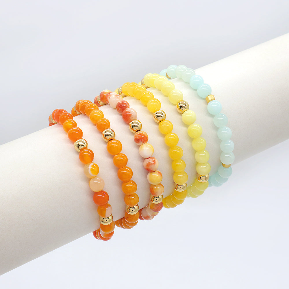 Custom Gold Plated Brass Beads 6mm Natural Stone Beads Gemstone Elastic Handmade Bracelet