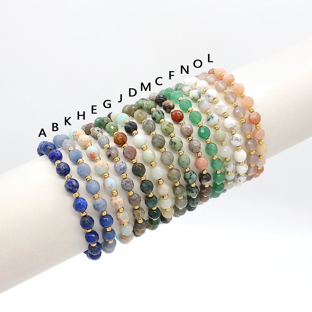 Custom Gold Plated Brass Beads 6mm Natural Stone Beads Gemstone Elastic Handmade Bracelet