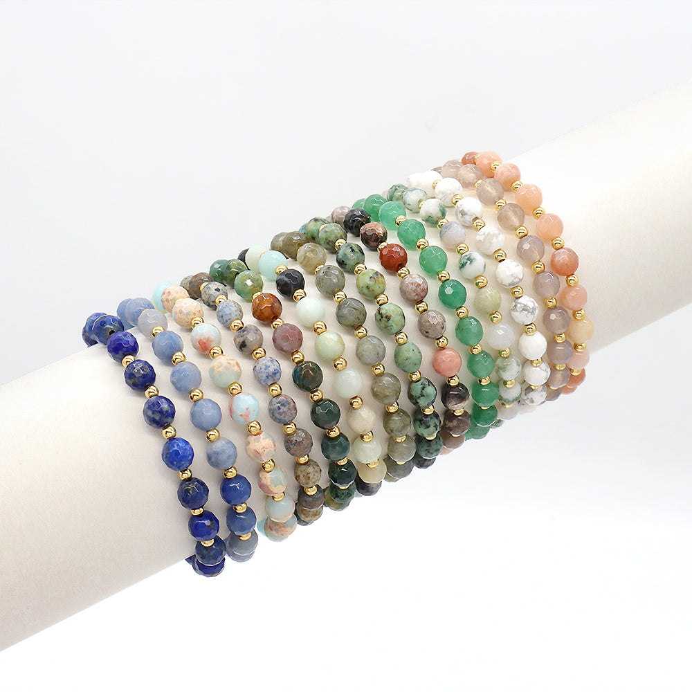 Custom Gold Plated Brass Beads 6mm Natural Stone Beads Gemstone Elastic Handmade Bracelet