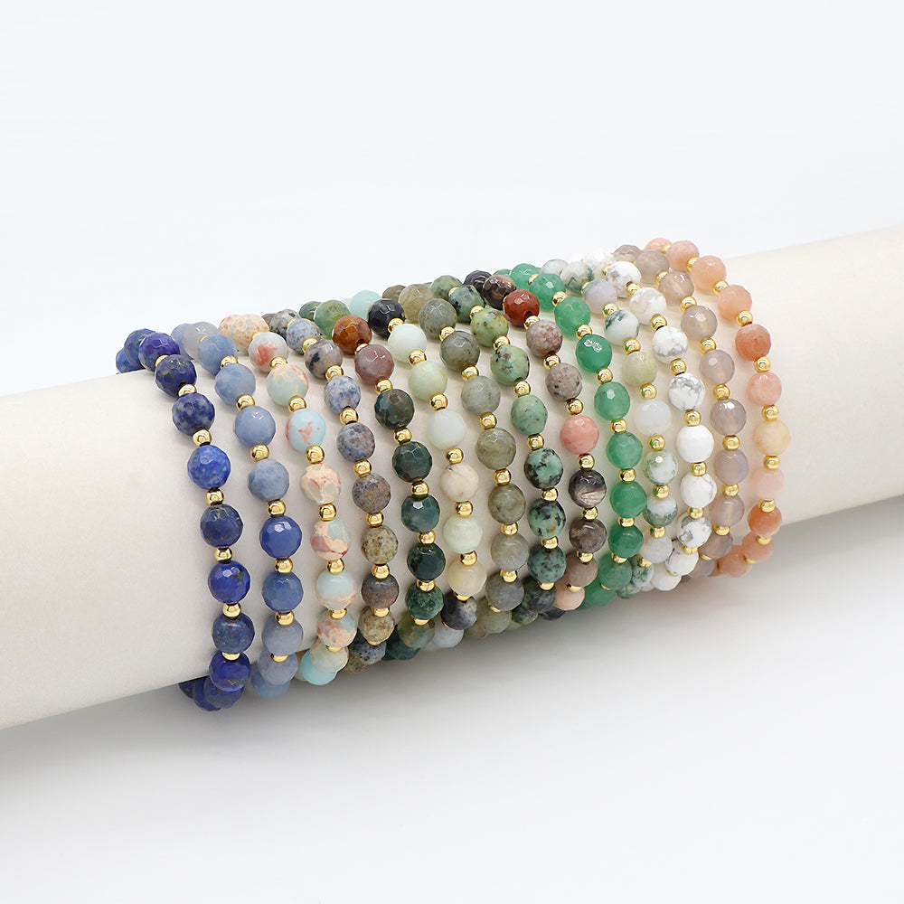 Custom Gold Plated Brass Beads 6mm Natural Stone Beads Gemstone Elastic Handmade Bracelet