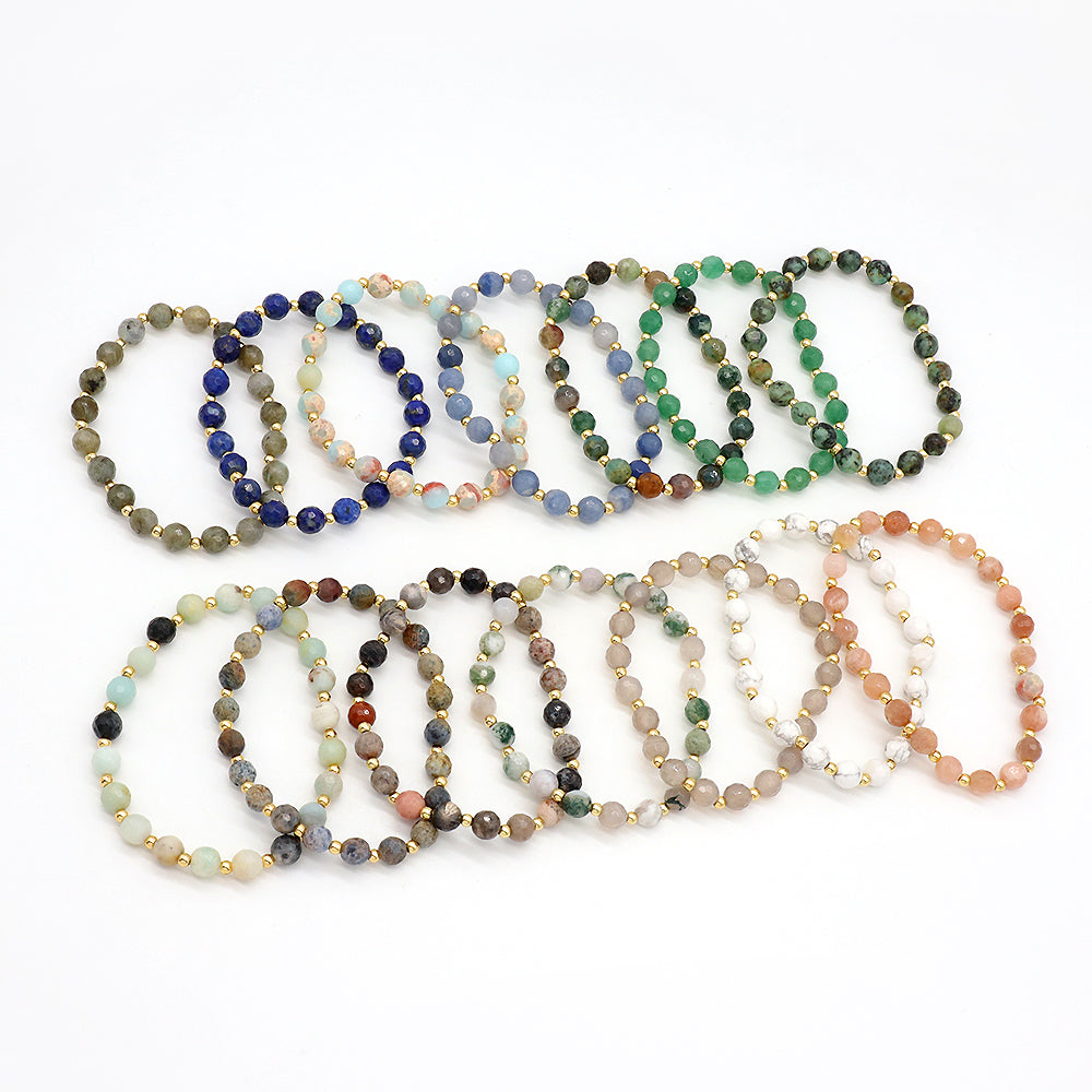 Custom Gold Plated Brass Beads 6mm Natural Stone Beads Gemstone Elastic Handmade Bracelet