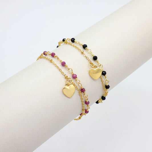 Custom Handmade Fashion Natural Stone Bracelet Double Brass Layer Charm Bracelet