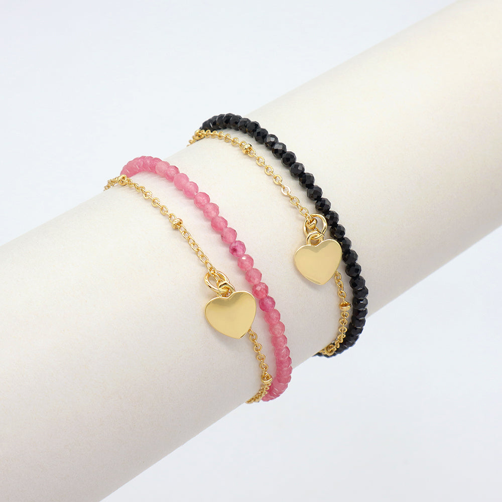 Handmade Customizable Natural Stone Stainless Steel Double Layer Brass Bracelet