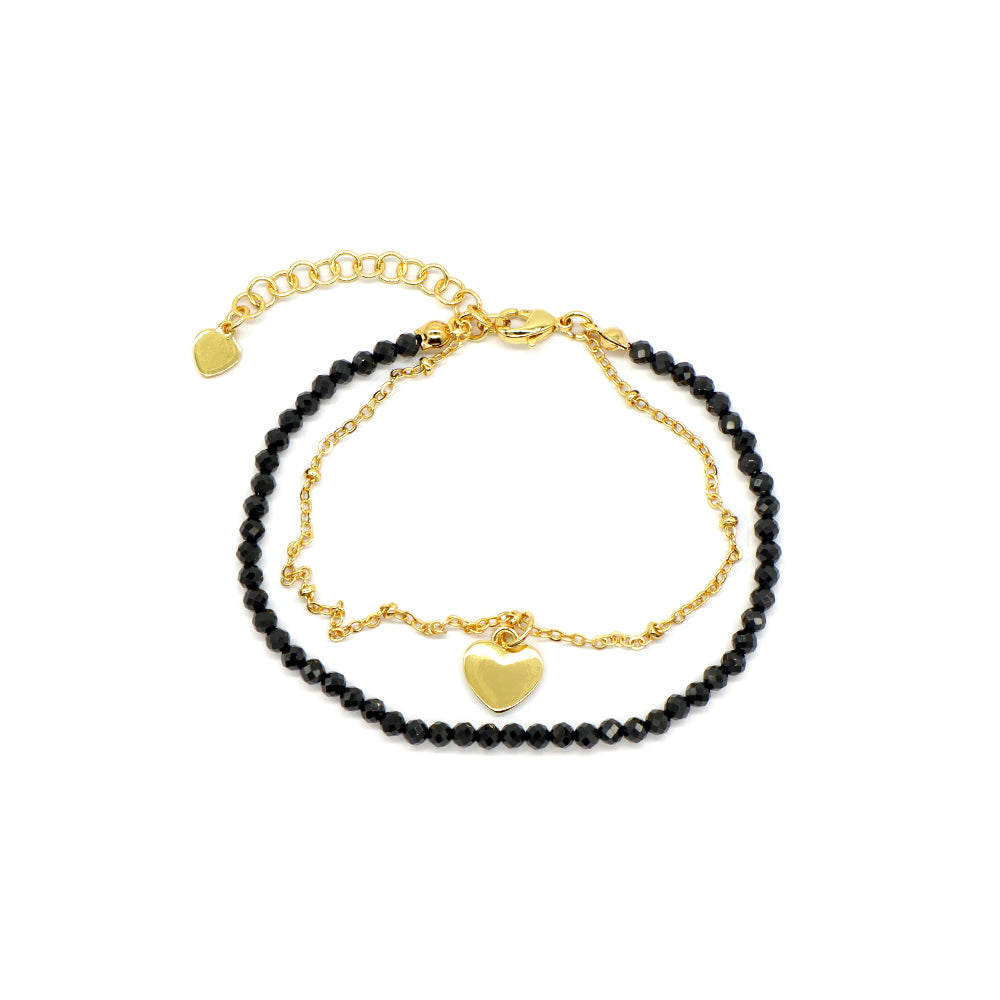 Handmade Customizable Natural Stone Stainless Steel Double Layer Brass Bracelet