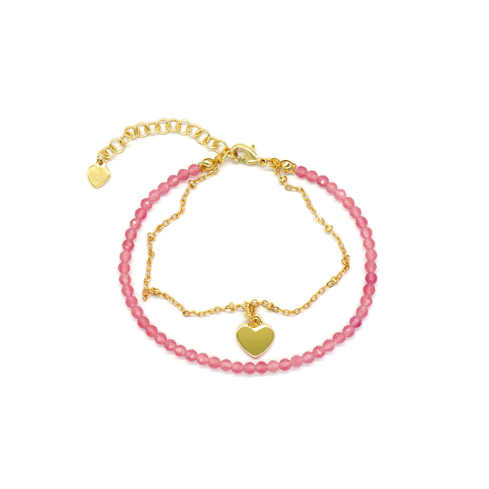 Handmade Customizable Natural Stone Stainless Steel Double Layer Brass Bracelet