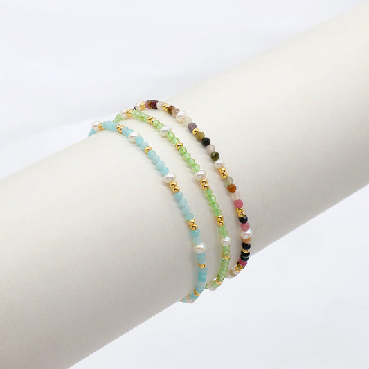 Custom Handmade Fashion Natural Stone Brass Beads With Fresh Water Pearl Bracelet