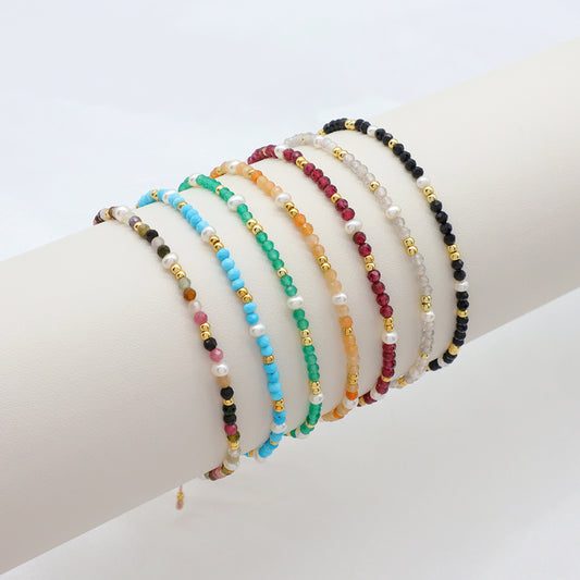 Custom Handmade Fashion Natural Stone Brass Beads With Fresh Water Pearl Bracelet