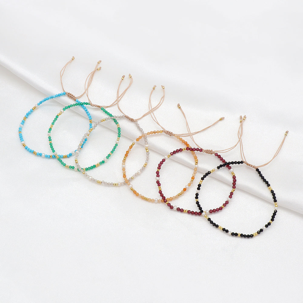 Custom Handmade Fashion Natural Stone Brass Beads With Fresh Water Pearl Bracelet